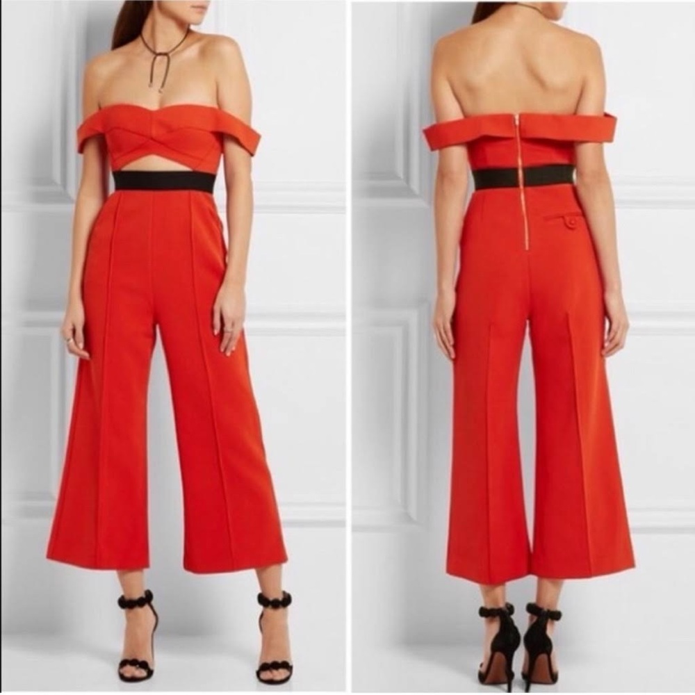 Self Portrait Red Cutout off the shoulder jumsuit